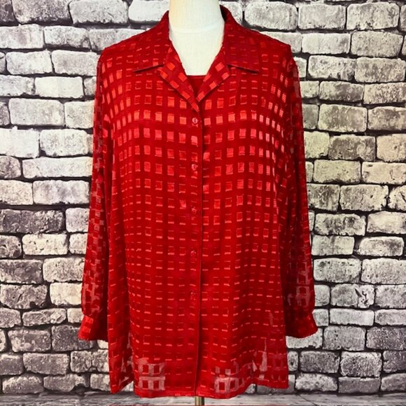 Allison Daley Tops - Allison Daley Red Button Down Blouse W/ Matching Tank Size 2X